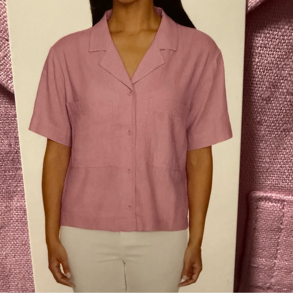 Buffalo David Bitton Blush Pink Button Down Linen Lightweight Sz Large Top - Picture 1 of 7